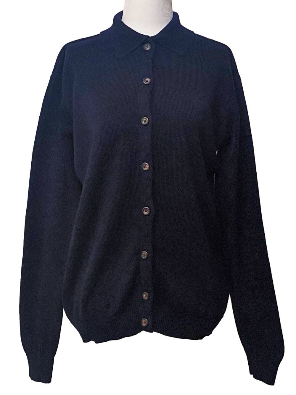 BRANDY MELVILLE Navy Blue Cardigan Sweater with Polo-Style Collar Preppy